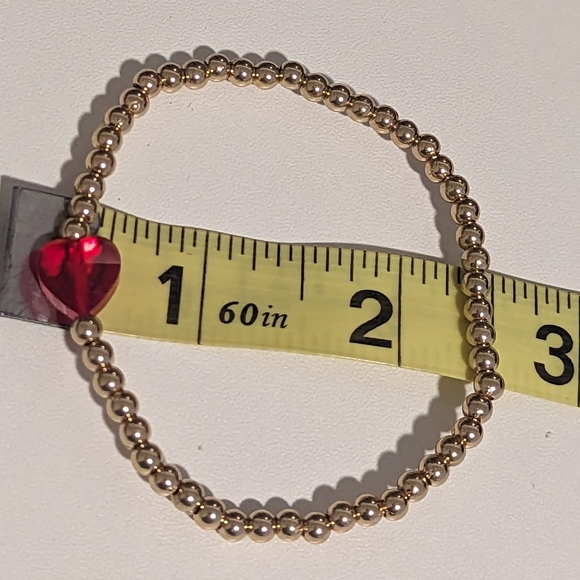 Gold & Red Heart Beaded Stretch Bracelet New! - Picture 4 of 4